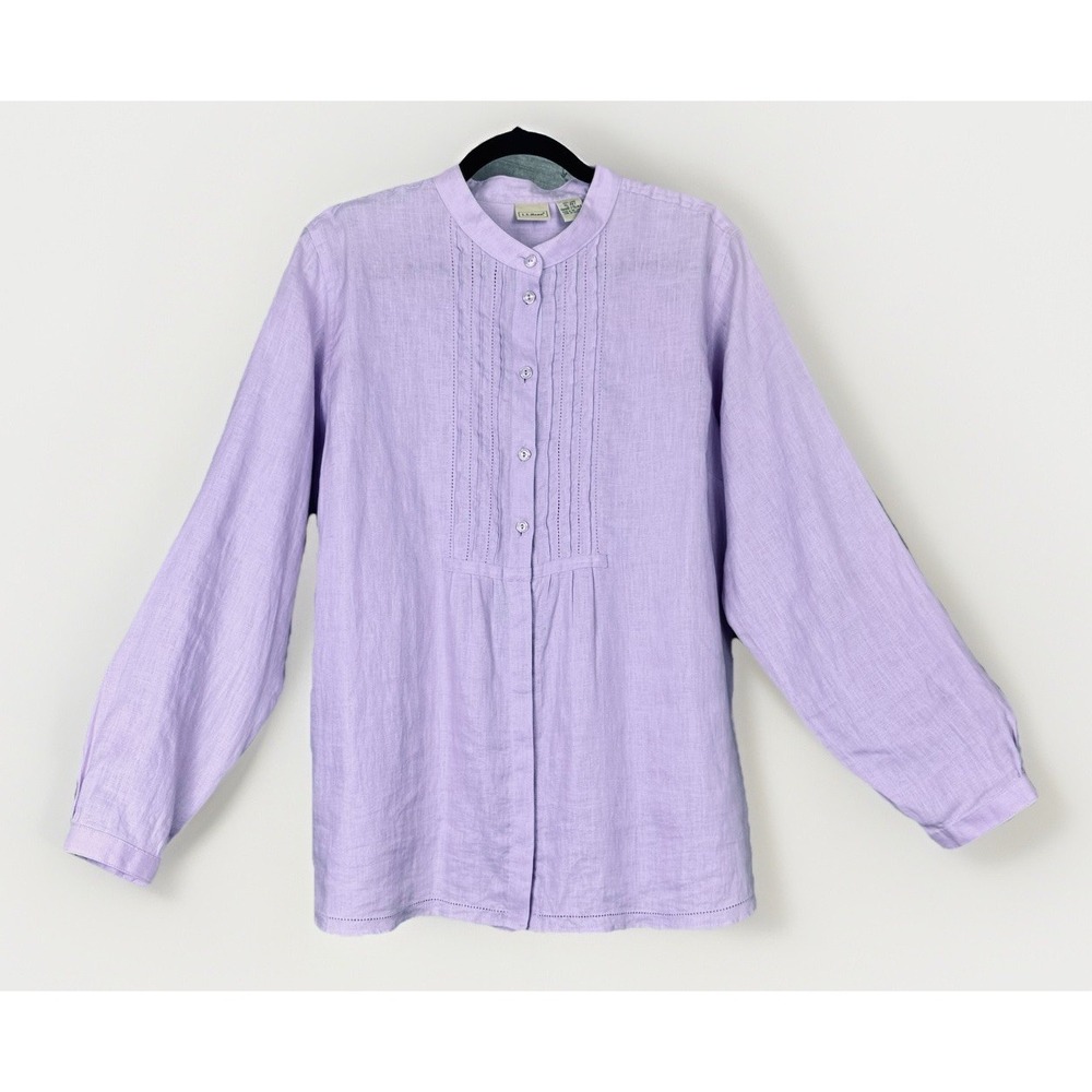 L.L. Bean Long Sleeve Linen Shirt Button Tuxedo Pleat XL Lavender Purple Top